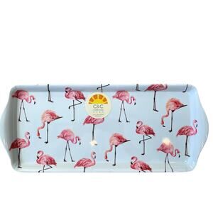 2 pc C&C California Home Pink Flamingo melamine Serving Platter Tray